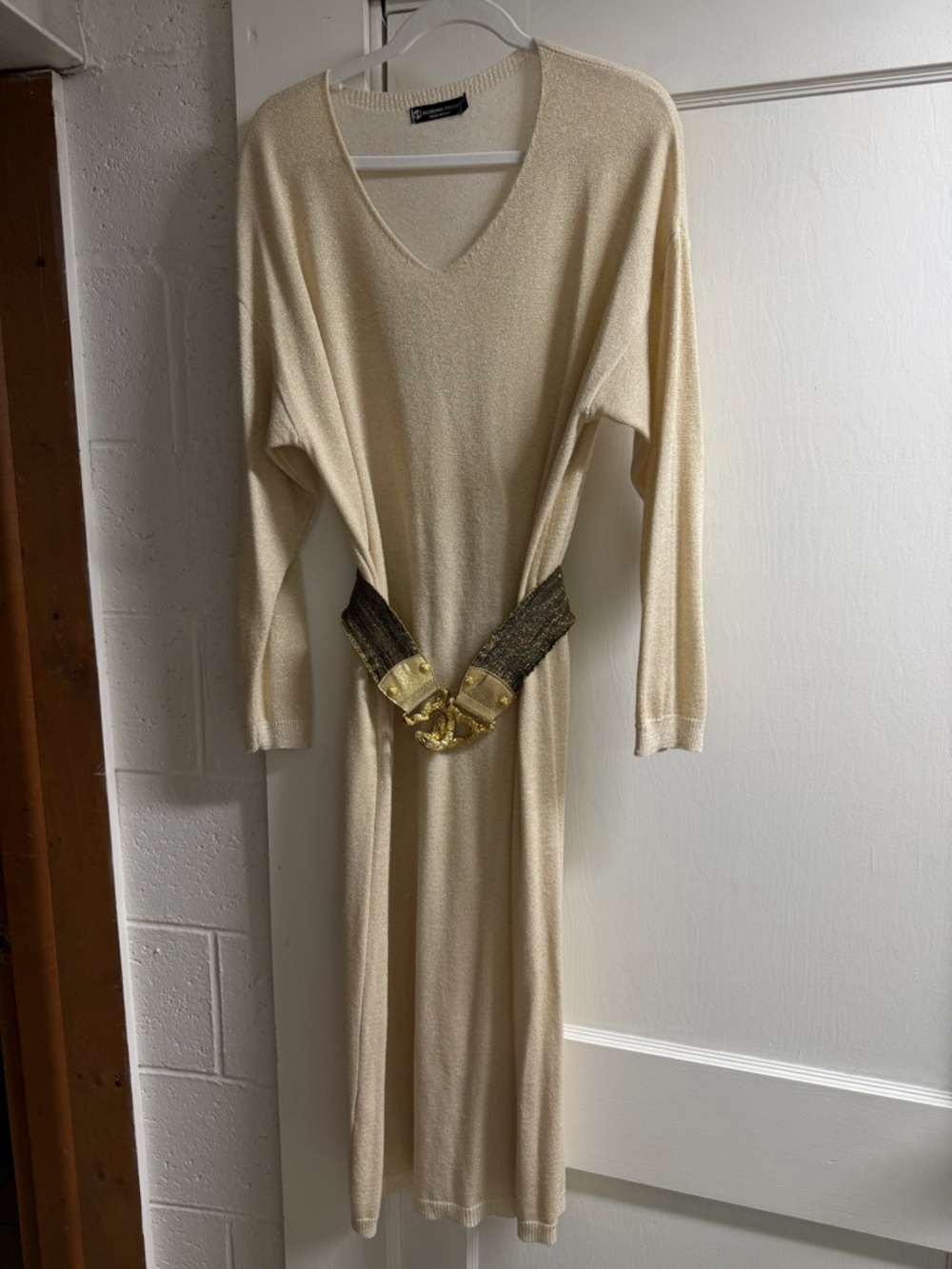 Cream Metallic Midi Dress